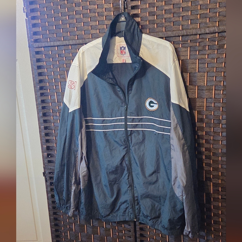 NFL Green Bay Packers Black and Gray Windbreaker Jacket